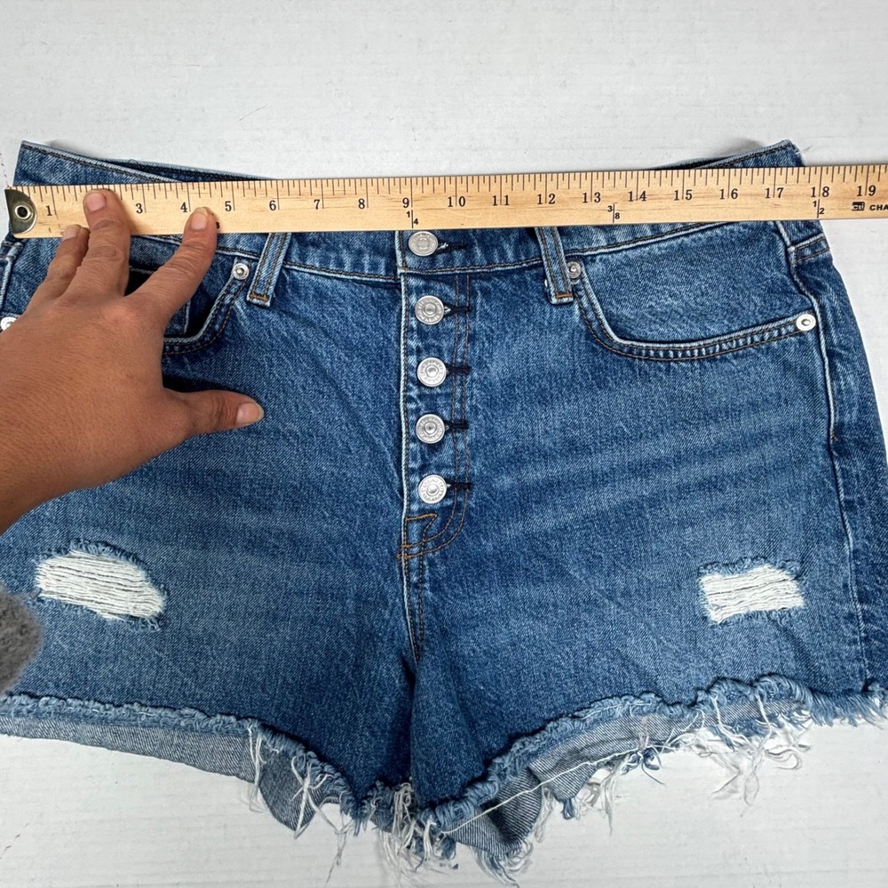 7 For All Mankind High Rise‎ Distressed Denim Shorts 35X2 Cutoffs Button Fly EUC - Picture 4 of 9